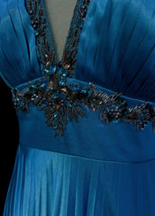 Vintage Prom Dresses Inspo A line Halter Tea Length Blue Satin 80s With Beaded Formal Gowns N3354