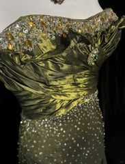 Vintage 90s Prom Dresses Mermaid Sweetheart Olive Green Taffeta With Beads Long Prom Gown N3026