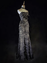 Vintage Prom Dresses 90s Mermaid Spaghetti Strap Black Tie With Layers Tiered Long Semi Formal Evening Dress N3665