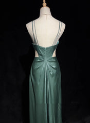 Modest Prom Dresses A line Spaghetti Strap Dark Green Sleeveless Long Formal Evening Outfits N3622