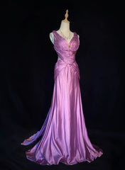 Modest Prom Dresses Inspo Mermaid V Neck Satin With Ruffled Train For Women Formal Dress N3229