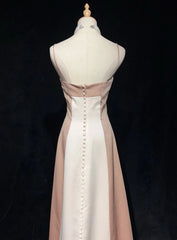 Elegant A Line Spaghetti Strap Chamapgne Ivory Satin Formal Dress Long Prom Dresses N2723