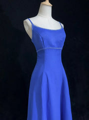 Pretty Prom Dresses A line Spaghetti Strap Royal Blue Chiffon With Beading Long Formal Dress N3002