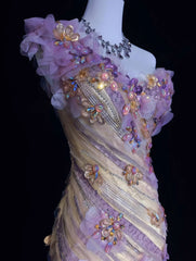 Dreamy 90s Prom Dresses Mermaid One Shoulder Lilac With 3D Flowers Formal Evening Outfits N3802
