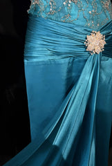 Vintage Prom Dresses Inspo Mermaid Spaghetti Strap Blue Satin 80s With Beaded Formal Gowns N3353