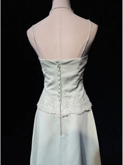 Modest Prom Dresses Inspo A line Halter Light Sage Green Satin With Lace For Women Formal Dress N3225