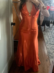 Vintage Mermaid Halter Satin Sleeveless Long Formal Dress Evening Gown Prom Dresses N2550