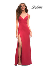 La Femme Simple Long Jersey Prom Dress with Slit
