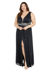 Long Plus Size Metallic Dress Evening Formal R&M Richards 3138W