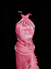 Vintage Mermaid Halter Pink Sleeveless Summer Formal For Women Girls Teens Prom Dresses N2238