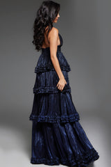 Jovani 38296 Formal Tiered Metallic Long Ball Gown Prom Dress