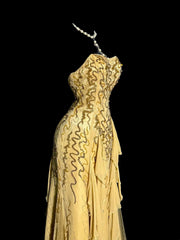 Modest Prom Dresses Mermaid Strapless Gold Chiffon With Beading Long Formal Evening Dress N3863