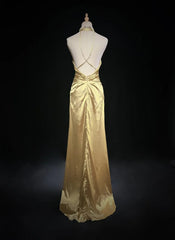 Vintage High Low 2000s A line Halter Gold With Pleated Formal Dress Long Prom Dresses N2585