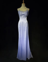 Modest Prom Dresses Mermaid Spaghetti Strap Lilac Satin Long Formal Evening Dress N3860