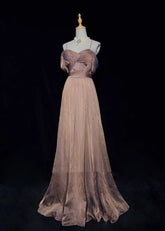 Vintage Prom Dresses 80s A Line Spaghetti Strap With Ruffled Long Evening Outfits N3454
