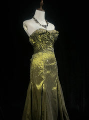 Vintage 90s Prom Dresses Mermaid Sweetheart Olive Green Taffeta With Beads Long Prom Gown N3026