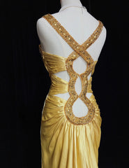 Vintage Prom Dresses Inspo Mermaid Sweetheart With Straps Gold Satin 90s With Beading Formal Gowns N3342