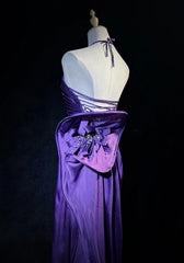 Vintage Prom Dresses Inspo Mermaid Halter Grape Satin Long 1990s With Beading Formal Gowns N3333
