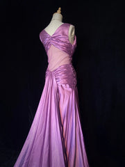 Modest Prom Dresses Inspo Mermaid V Neck Satin With Ruffled Train For Women Formal Dress N3229