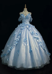 Beautiful Prom Dresses Ball Gown Off The Shoulder Tulle Blue With Appliqued Long Formal Gown N2926