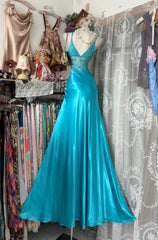 Classy Prom Dresses Mermaid Halter Blue With Beading Satin Long Formal Evening Outfits N3761