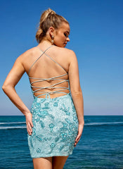 Primavera Couture 4040 Sparkling Criss-Cross Back Short Prom Dress