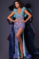 Jovani 40761 Fitted Long Formal Geometric Ruffled Prom Dress