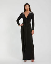 Long Sleeve Beaded Dress Formal Mac Duggal 44063