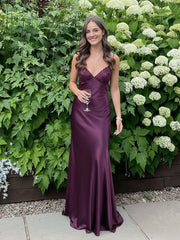Vintage 80s Mermaid Spaghetti Strap Purple Satin With Beading Formal Dress 18th Birthday Prom Dresses N2773