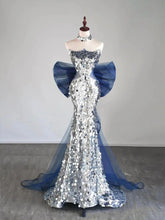 Glitter Silver Sequins Mermaid Evening Dress Long Prom Dress With Bow For Teenagers High Schools AB1931