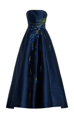 Women's Evening Dresses Strapless Ball Gown Long Formal Gown Navy Blue Wedding Guest Gowns Prom Dresses N2345