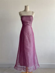 Modest A Line Spaghetti Strap Organza Spring Formal Dress Ankle Length Prom Dresses N2683