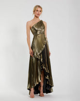 Pleated Metallic Dress High Low Prom Mac Duggal 49910