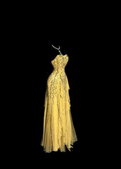 Modest Prom Dresses Mermaid Strapless Gold Chiffon With Beading Long Formal Evening Dress N3863