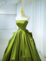 Elegant Ball Gown Strapless Green Satin Long Formal Dress 18th Birthday Prom Dresses N2846