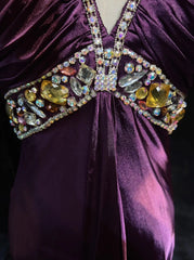 Vintage Prom Dresses 90s Mermaid Halter Grape Backless With Beading Long Semi Formal Evening Dress N3667
