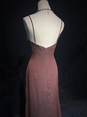 Modest Prom Dresses Mermaid Spaghetti Strap Brown Sleeveless With Ruffled Formal Evening Dress N3838