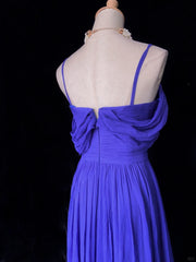 Modest Prom Dresses A line Spaghetti Strap Royal Blue Chiffon Sleeveless Formal Evening Dress N3844