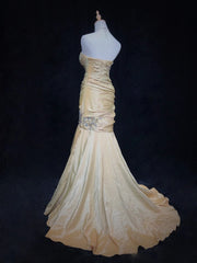Modest Prom Dresses Mermaid Sweetheart Gold Taffeta Sleeveless Long Formal Evening Outfits N3640
