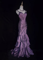 Vintage Prom Dresses 90s Mermaid Sweetheart Purple Taffeta With Beading Ruffle Long Semi Formal Evening Dress N3670