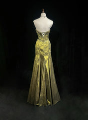 Vintage 90s Prom Dresses Mermaid Sweetheart Olive Green Taffeta With Beads Long Prom Gown N3026