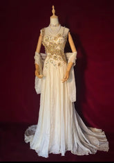 Beautiful Prom Dresses A line Straps Light Champagne Chiffon With Cape Long Evening Outfits N3439