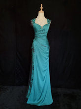 Vintage Prom Dresses Inspo Mermaid Sweetheart Blue With Black Lace Ruffled For Women Formal Dress N3248