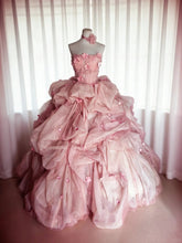 Modest Prom Dresses Ball Gown Strapless Blush Pink Tulle With Flowers Long Quince Dress N3047