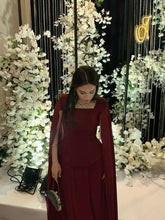 Elegant A line Square Neck Burgundy Chiffon With Sleeves Long Formal Fancy Prom Evening Dress Dinner Outfits Classy Party Gowns AB2028