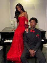 Glitter Mermaid Off The Shoulder Red Sequins Long Formal Fancy Prom Evening Dress Dinner Outfits Classy Party Gowns For Black Girls AB2086