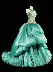 Modest Prom Dresses Ball Gown One Shoulder Green Floor Length Formal Evening Outfits N3518