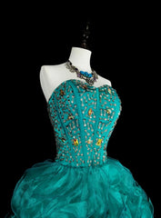 Vintage 1760s High Low Sweetheart Green Organza Sleeveless Tiered Layers Long Prom Dresses N1588
