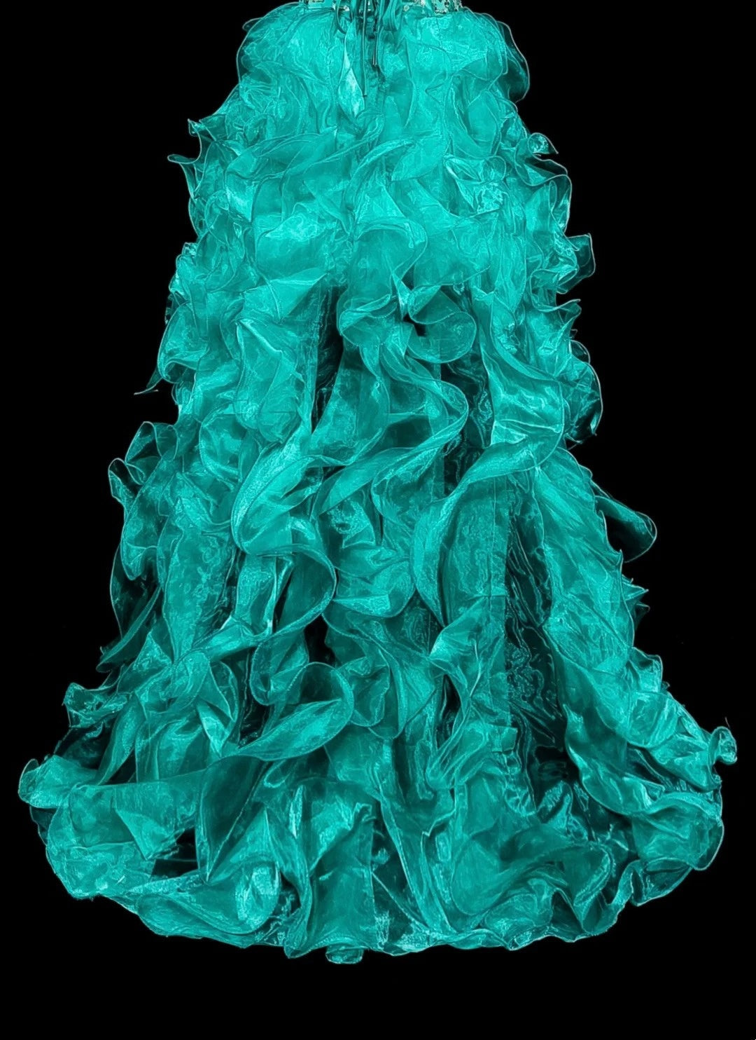 Vintage 1760s High Low Sweetheart Green Organza Sleeveless Tiered Layers Long Prom Dresses N1588
