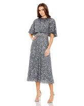 Mother of the Bride Sequin Cape Dress Short Midi Mac Duggal 5577